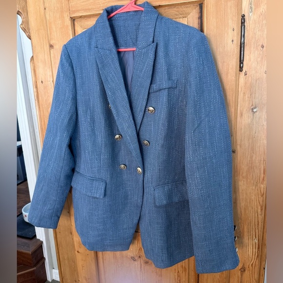 Unbranded Nubby Tweed Slate Blue Blazer With Gold Buttons Very Chic!! Sz XL - Picture 15 of 15